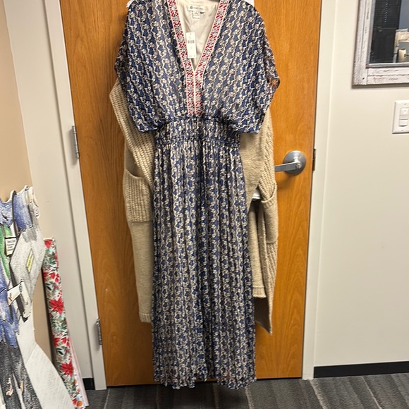 Blue Patterned Women's maxi dress lined front m Anthropologie - Picture 1 of 6